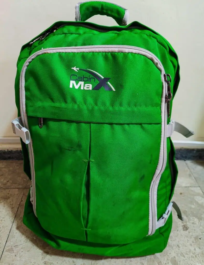 View of my green Cabin Max baackpack. 