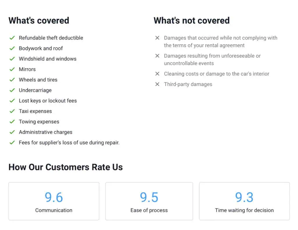 A list fo the things that are and are not covered by full coverage with Discover Cars.
